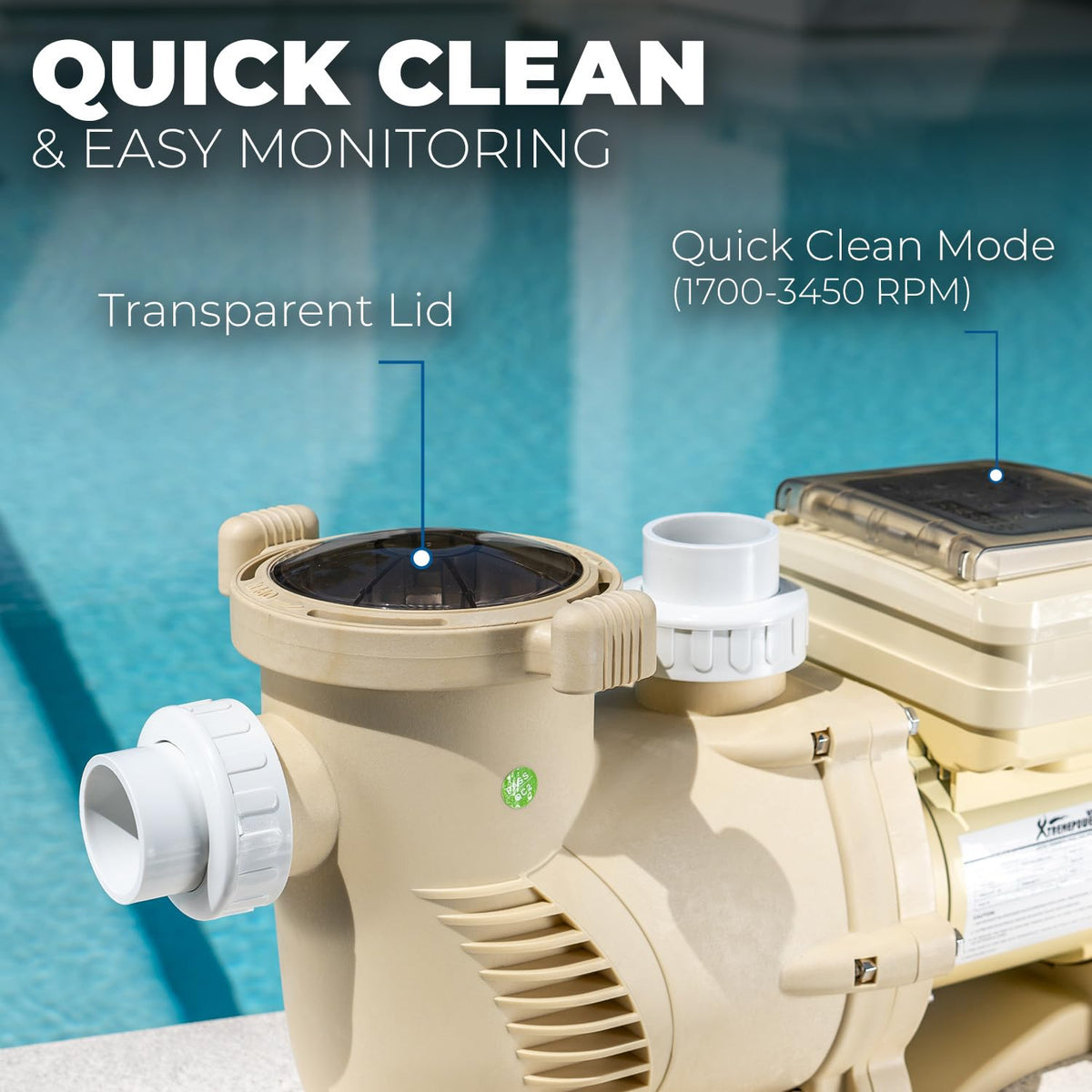 SuperFlow variable speed high flo pool pump inground 230V 1.5 and 2 inch adapter built in timer 2.2 horsepower
