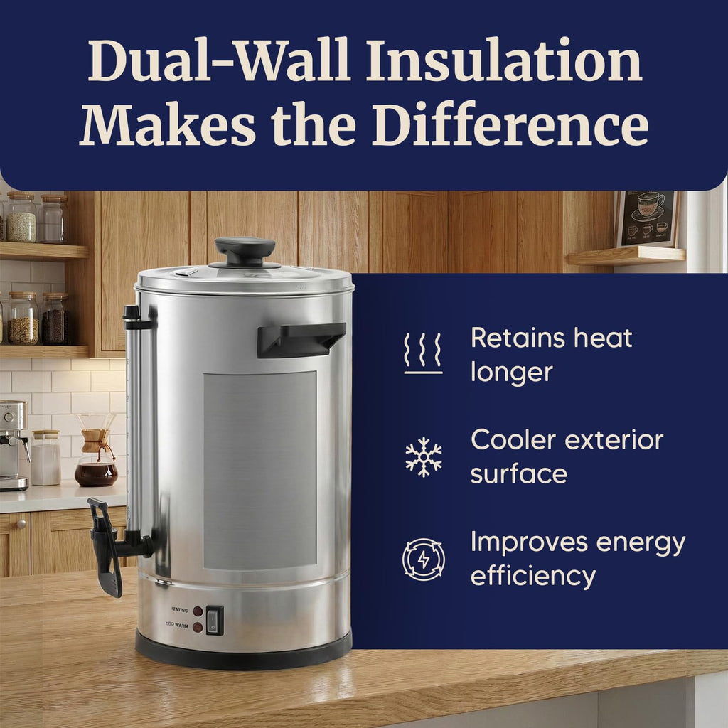 100 Cup Commercial Coffee Urn and Hot Water Boiler Dual Wall Large Capacity for Catering and Events