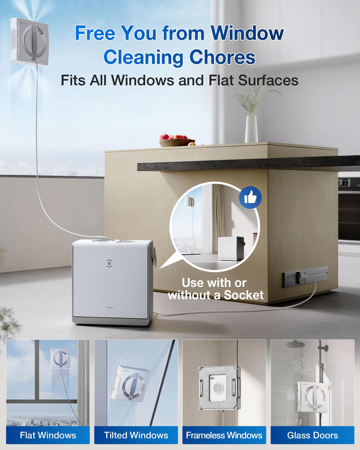 Window Cleaning Robot with Station, Triple Nozzle Spray, W2 Pro Omni