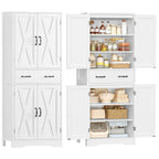 Storage Cabinet Pantry with 2 Adjustable Shelves Large Drawer 4 Doors Bathroom Kitchen Living Room White