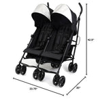 3Dlite Lightweight Folding Side by Side Double Stroller with 5 Point Harness for Infants Toddlers Black