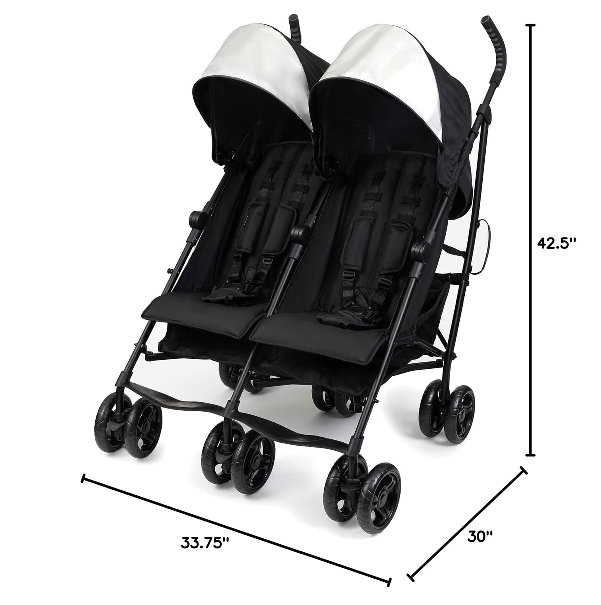 3Dlite Lightweight Folding Side by Side Double Stroller with 5 Point Harness for Infants Toddlers Black