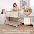 Bedside bassinet 3 in 1 rocking full mesh crib with mattress 6 height adjustable lockable wheels