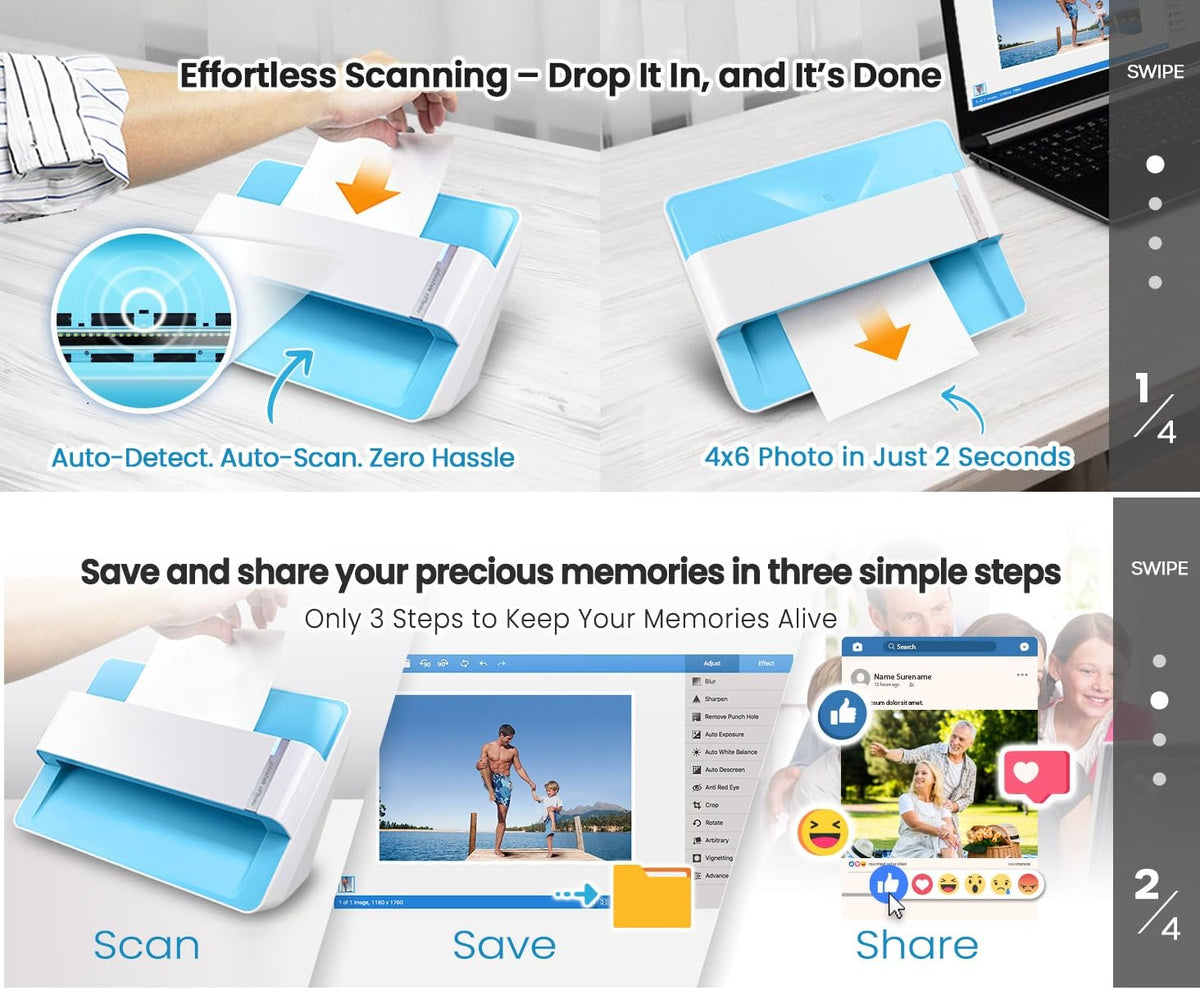 ePhoto Z300 Photo Scanner with CCD Sensor Fast Scan 4x6 Photos in 2 Seconds for Home Office