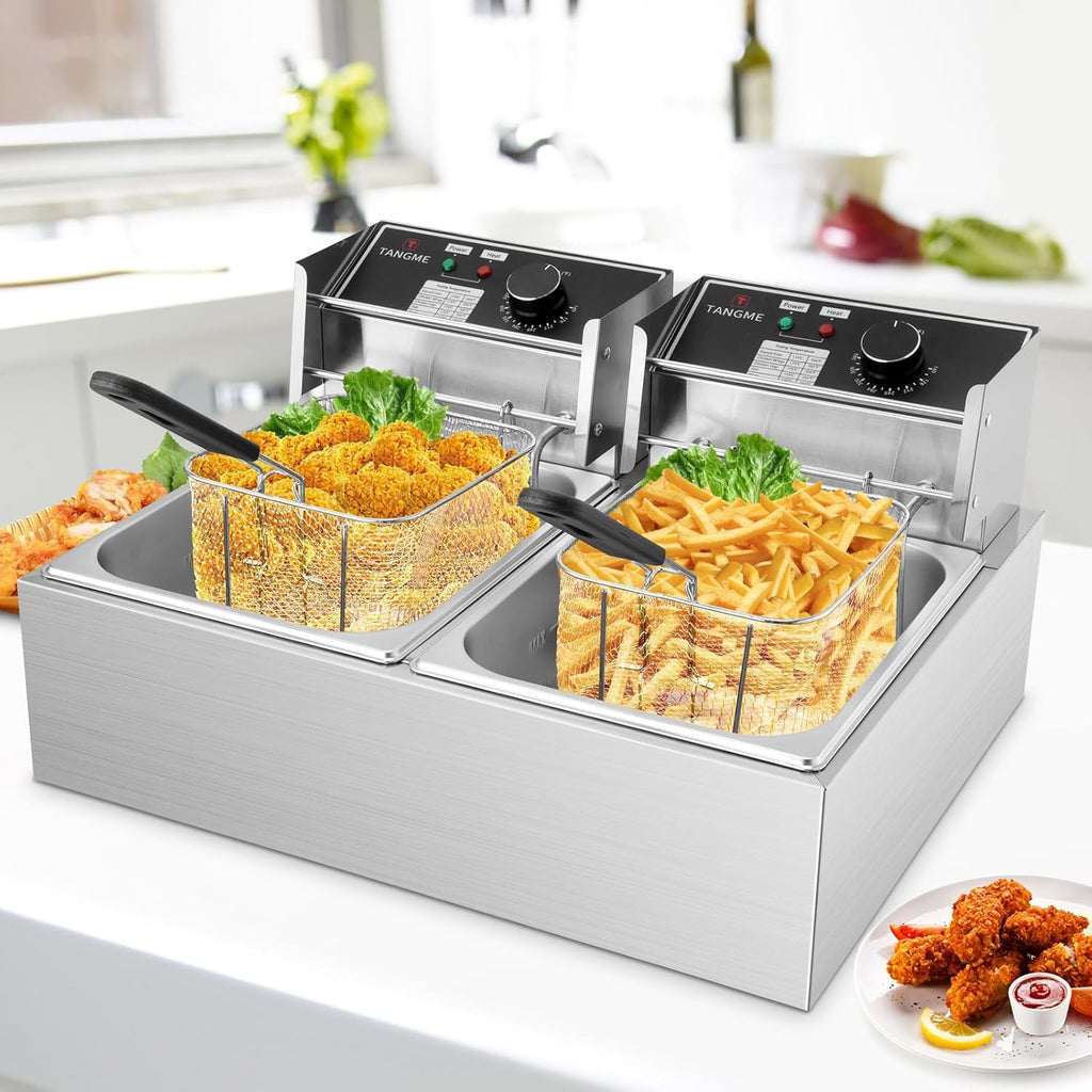 Commercial Deep Fryer 3400W Electric Fryer with 2x6.35QT Baskets Dual Basket for Restaurant Kitchen Use