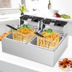 Commercial Deep Fryer 3400W Electric Fryer with 2x6.35QT Baskets Dual Basket for Restaurant Kitchen Use