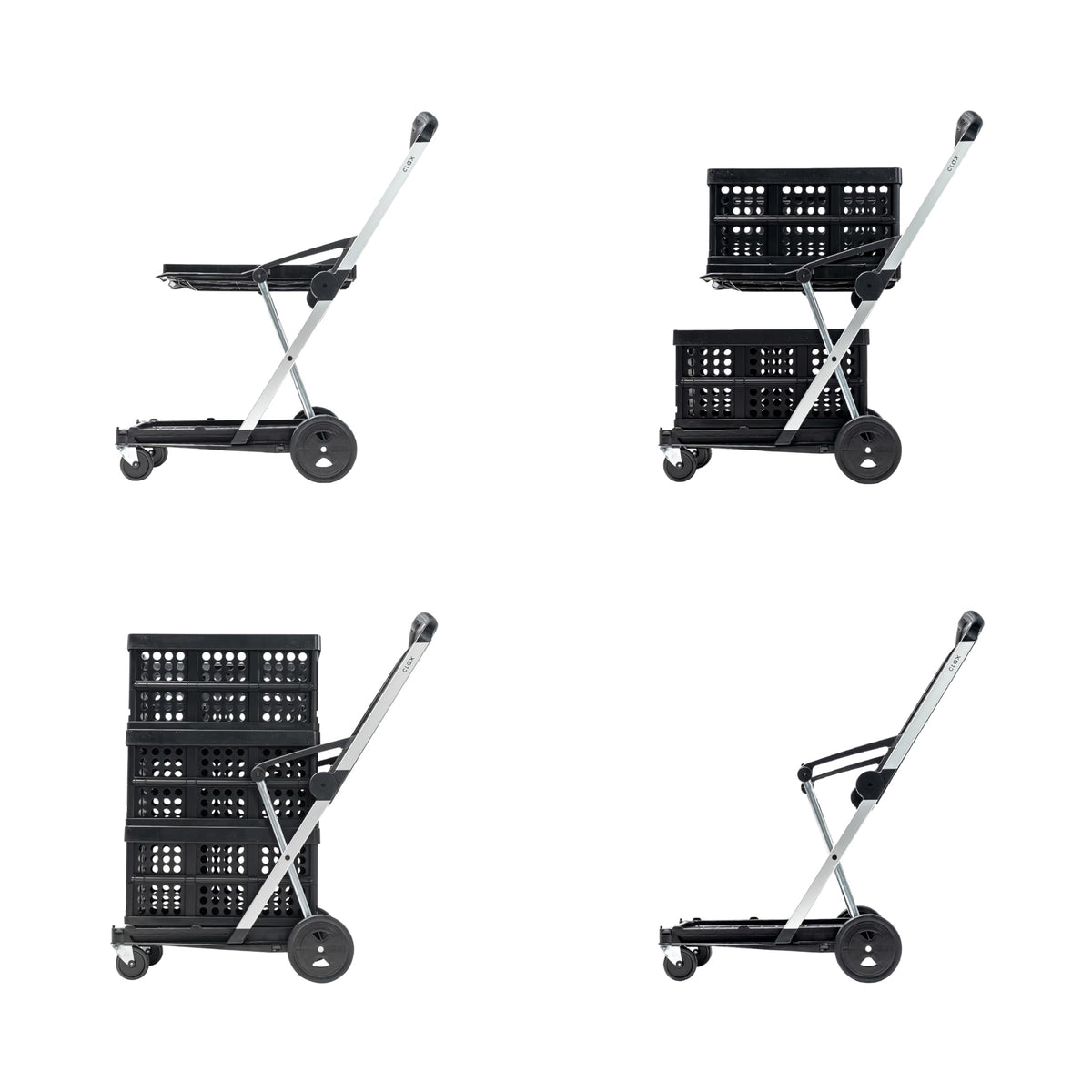 Original Multi Use Collapsible Shopping Cart Mobile Folding Trolley with 2 Crates Black
