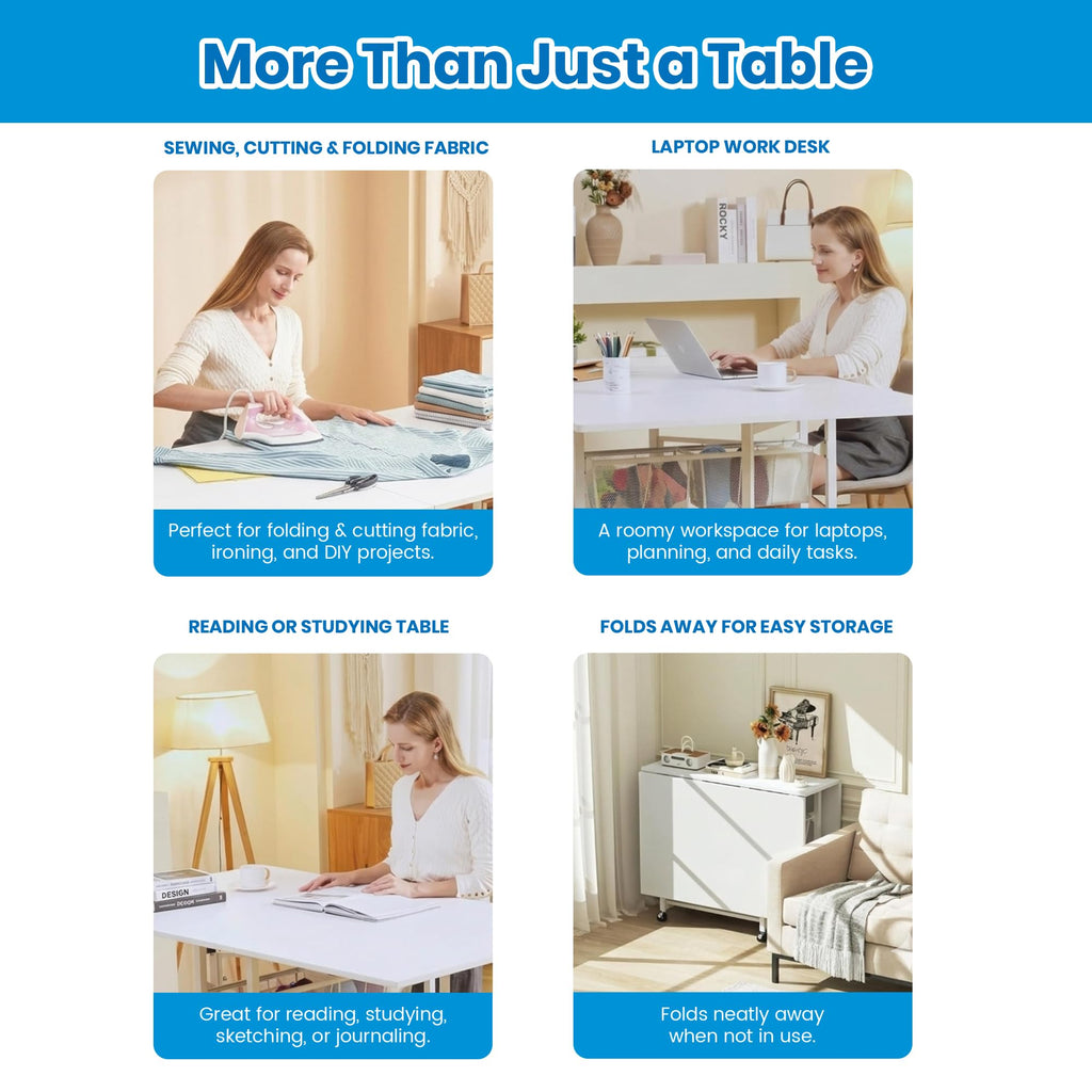 Folding adjustable height sewing craft table with drawers white home hobby workstation desk