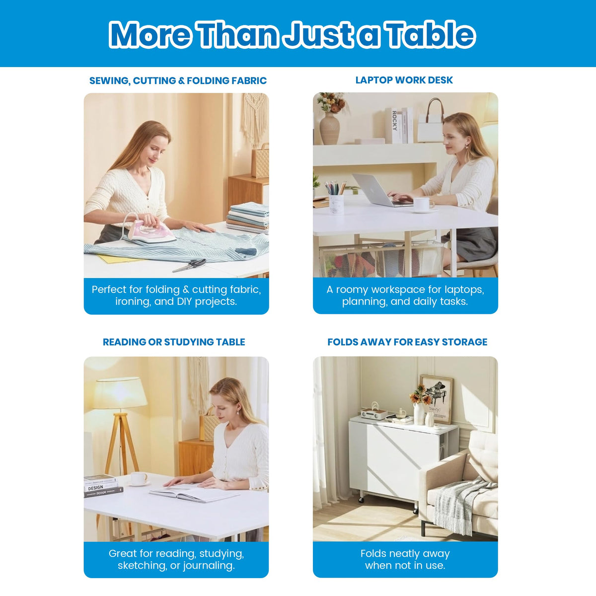 Folding adjustable height sewing craft table with drawers white home hobby workstation desk