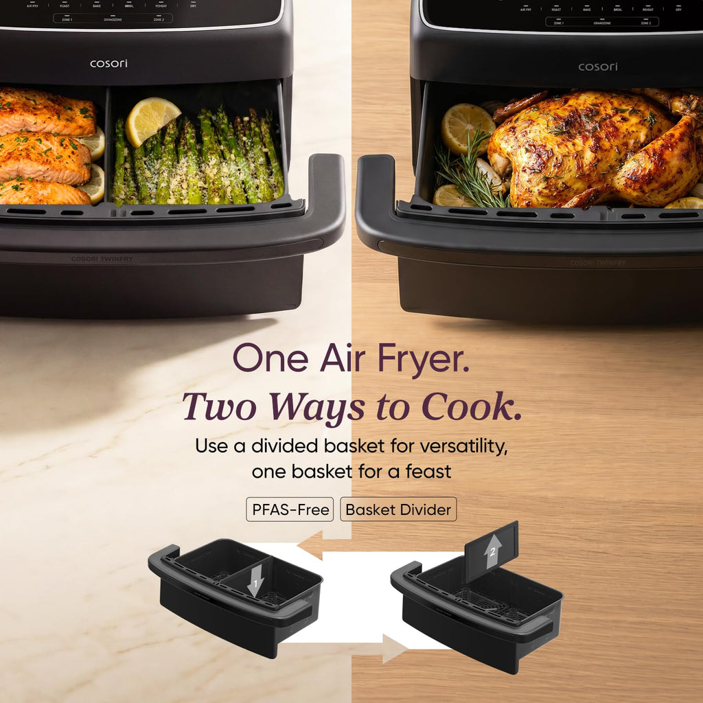TWINFRY 9 QT Double Air Fryer with Removable Divider PFAS Free Ceramic Coating for Family Meals