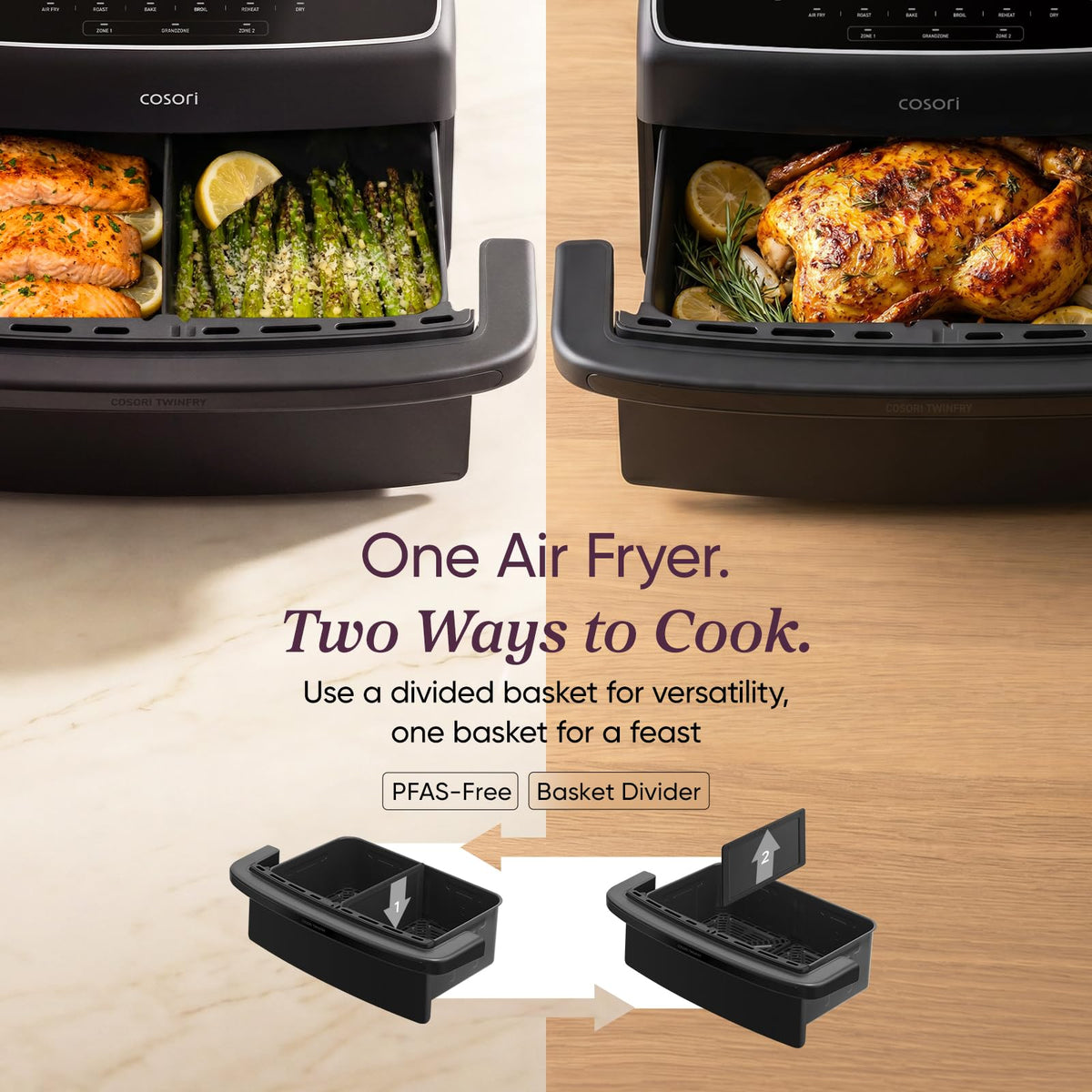 TWINFRY 9 QT Double Air Fryer with Removable Divider PFAS Free Ceramic Coating for Family Meals