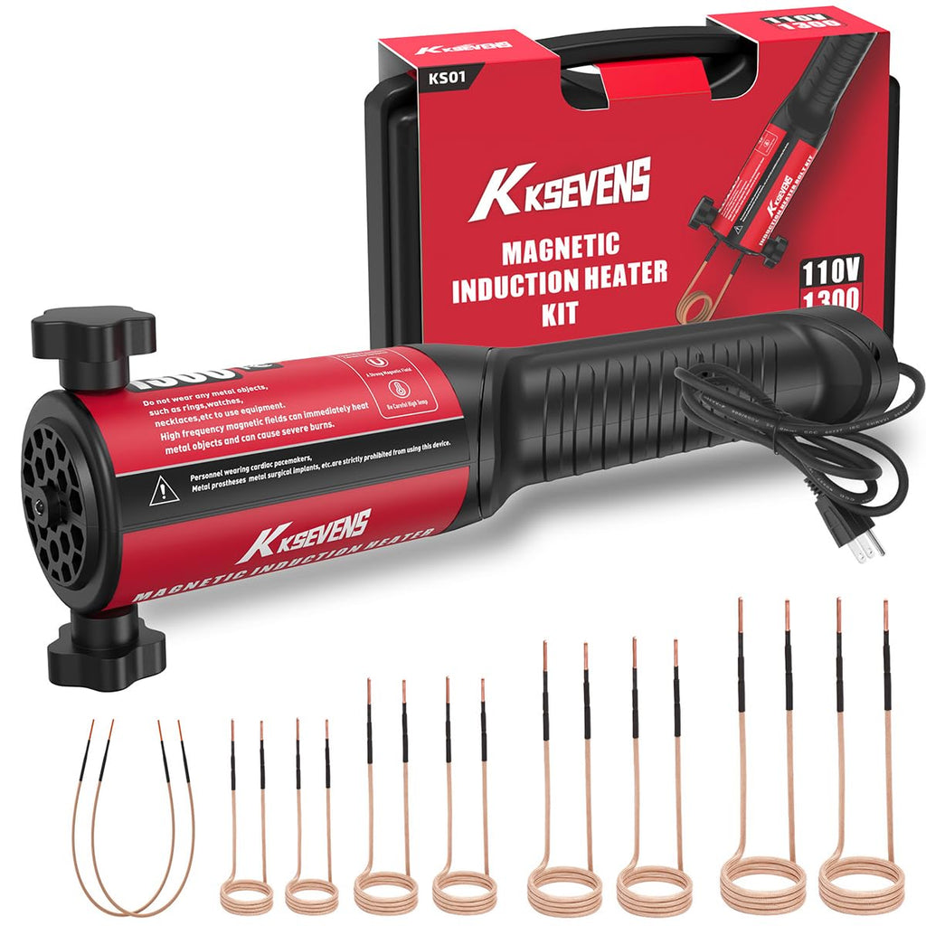 Induction Heater Bolt 1300W 110V Removal Tool Kit with 10 Coils for Rusty Screw Removing Red