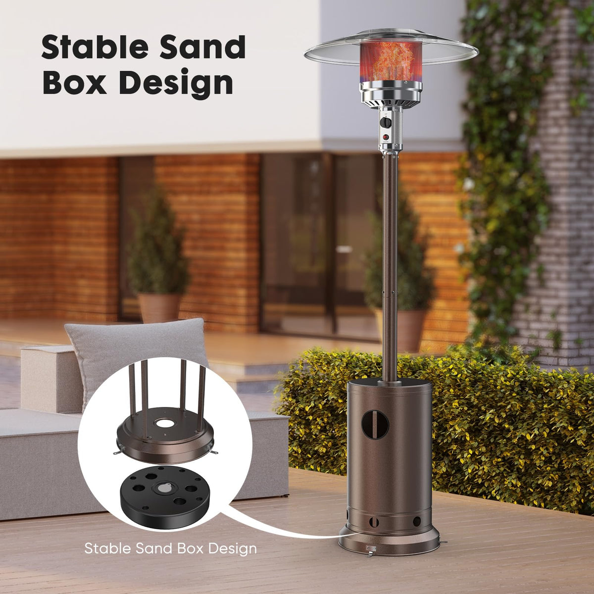 48000 BTU Outdoor Patio Propane Heater with Sandbox Wheels Portable Heating for Garden Backyard Deck