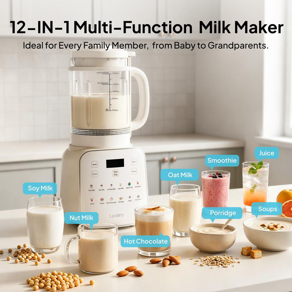 Automatic Nut Milk Maker, 12-in-1, Removable Blade, 50.73 Fl Oz