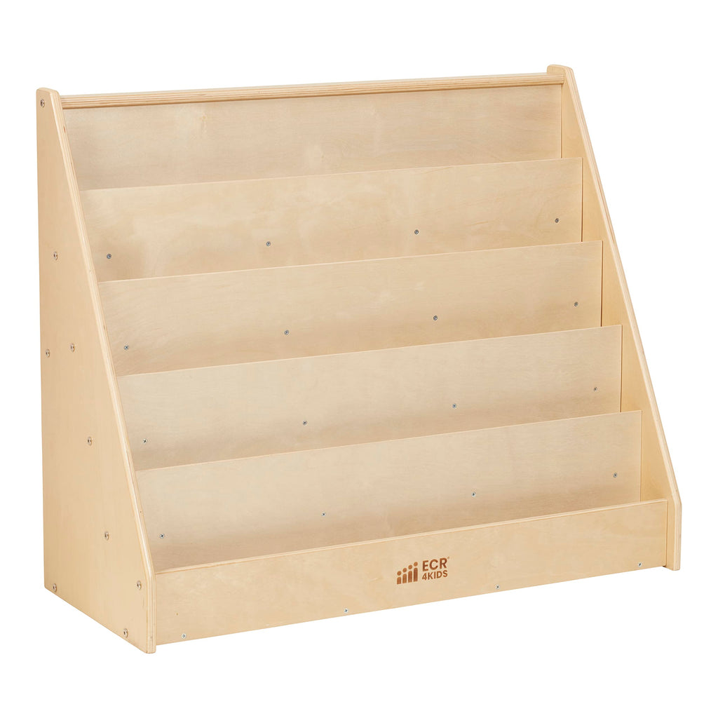 Single Sided Wooden Book Display Shelf for Kids Classroom, 5 Shelves
