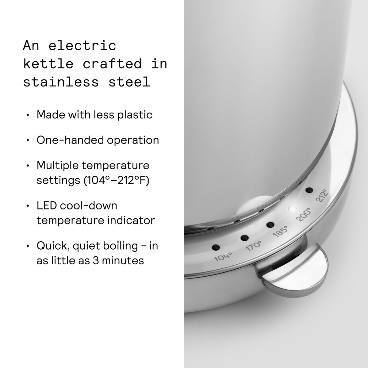 Electric stainless steel tea kettle 1.2L 40oz steel water boiler for home kitchen tea coffee