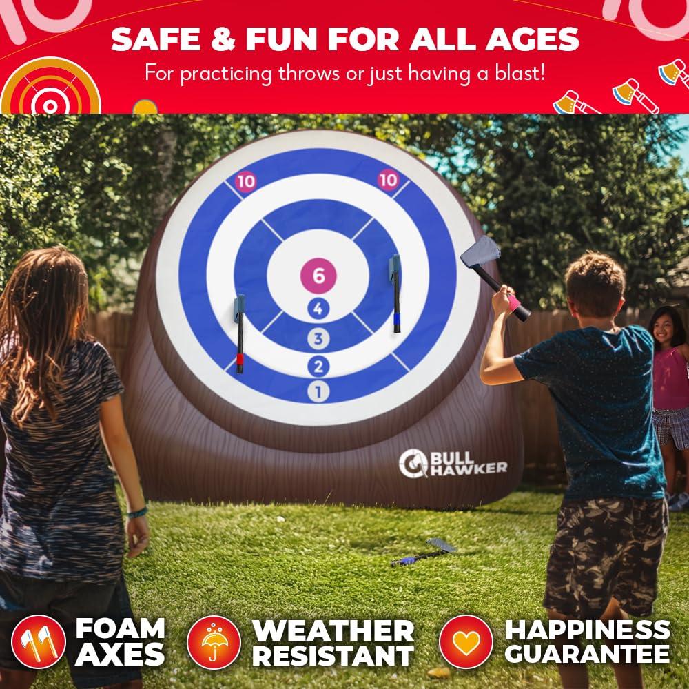 Bull Hawker Giant Axe Darts 15 Plus Games Axe Throwing Backyard Game with Air Pump Outdoor Adults Family Party
