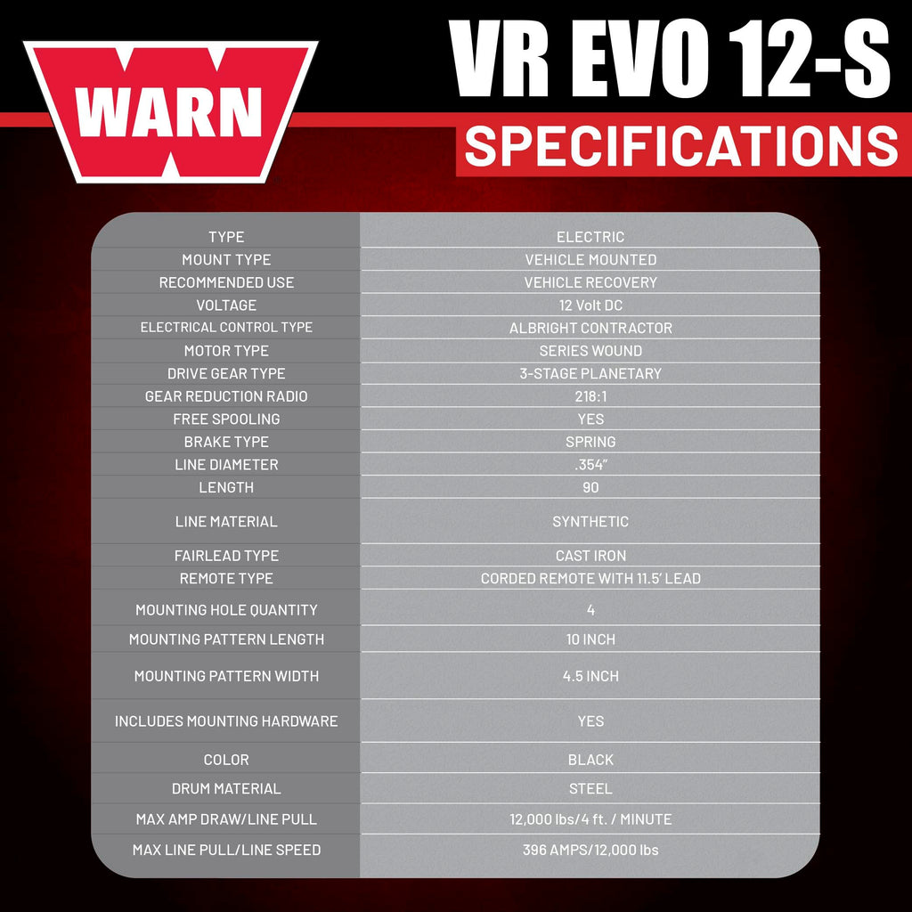 VR EVO 12-S Electric 12V Winch 12000 lb Pull Capacity Heavy Duty Truck Winch for Off Road 103255
