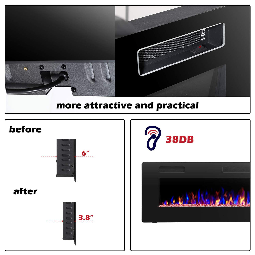 Modern Recessed and Wall Mounted Electric Fireplace 50 Inch Indoor Heater for Living Room Home