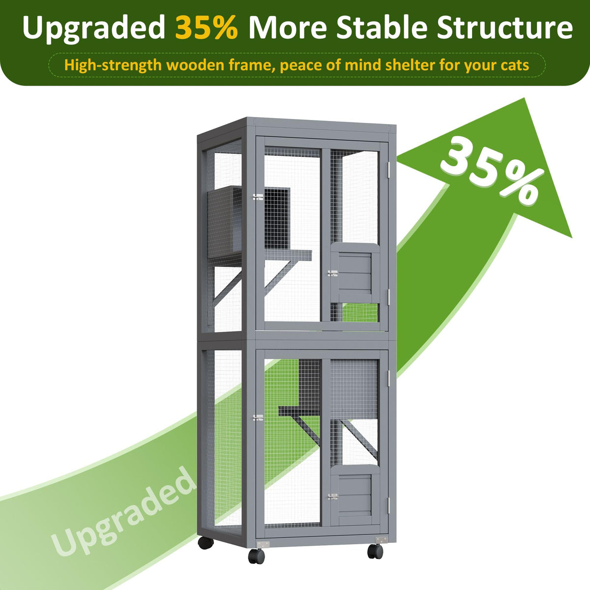64Inch Outdoor Catio Cat Enclosure Large Cat House Cat Patio Grey for Backyard Garden and Patio