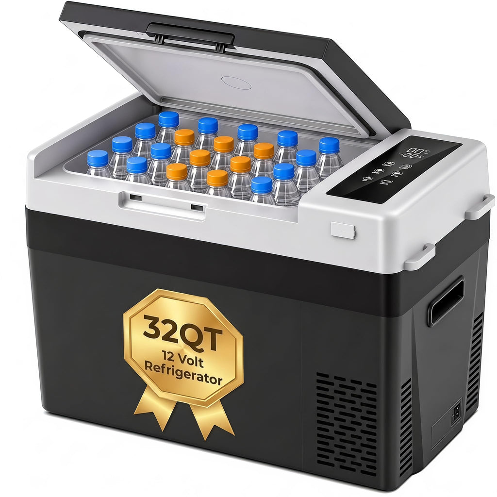 12V Fridge 32QT Portable Car Freezer minus 4 to 68°F Fast Cooling Eco Mode 12/24V DC 110 to 240V AC Camping RV