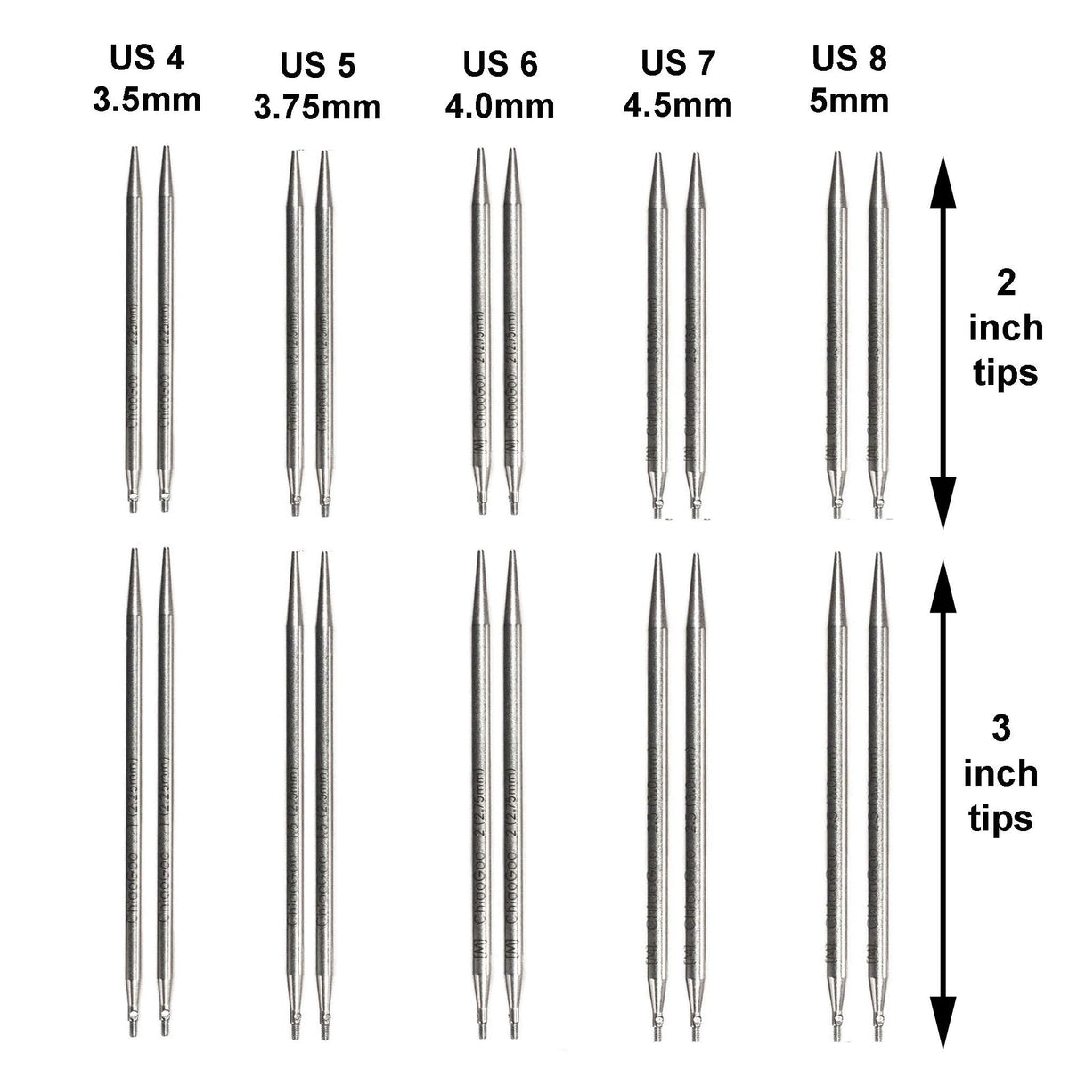 Twist Shorties blue 2 and 3 inch 7230-S interchangeable stainless steel knitting needle set