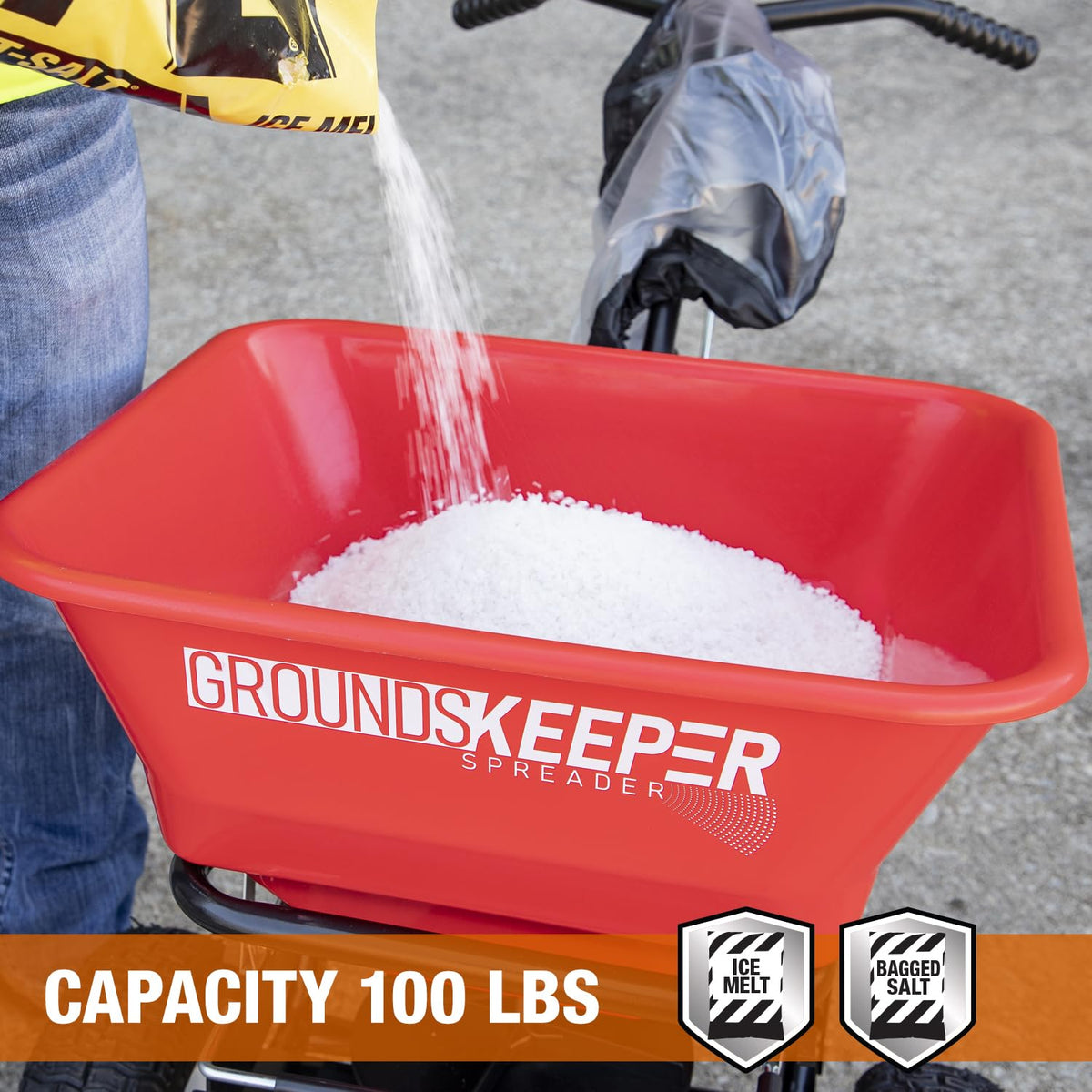 3039632R 100 lb All Season Walk Behind Broadcast Spreader for Lawn Seed Fertilizer Ice Melt