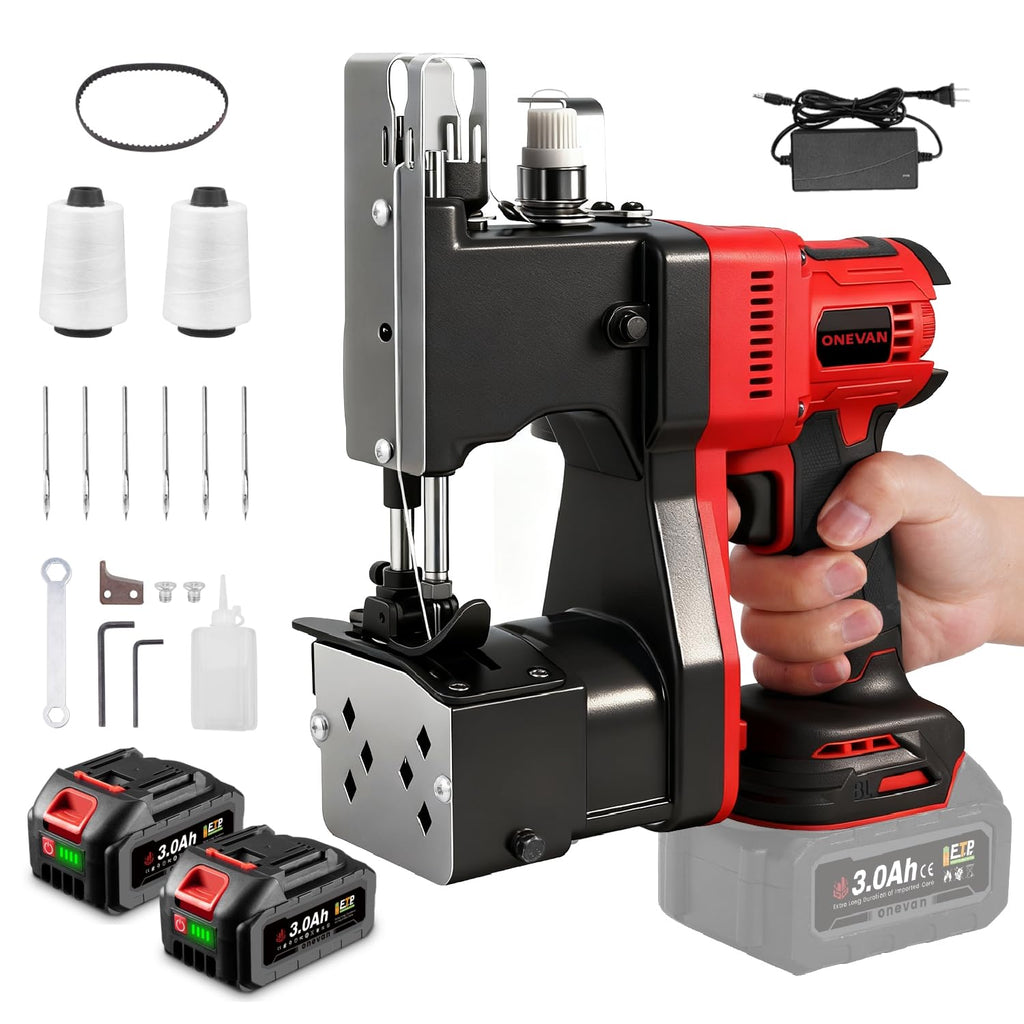 Cordless Bag Sewing Machine with 2x3.0Ah Batteries Portable Electric Handheld Stitcher for Fabric