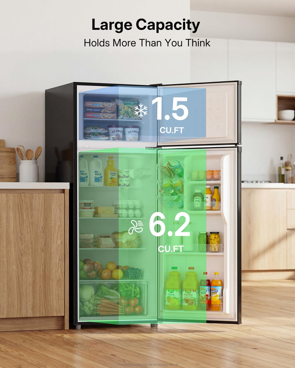 7.7 cu ft double door refrigerator with freezer compact fridge for home kitchen dorm small refrigerator