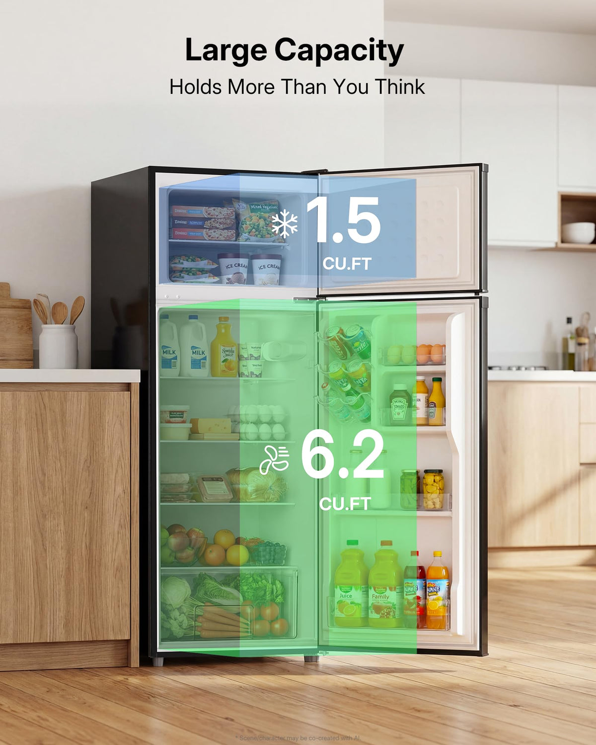 7.7 cu ft double door refrigerator with freezer compact fridge for home kitchen dorm small refrigerator