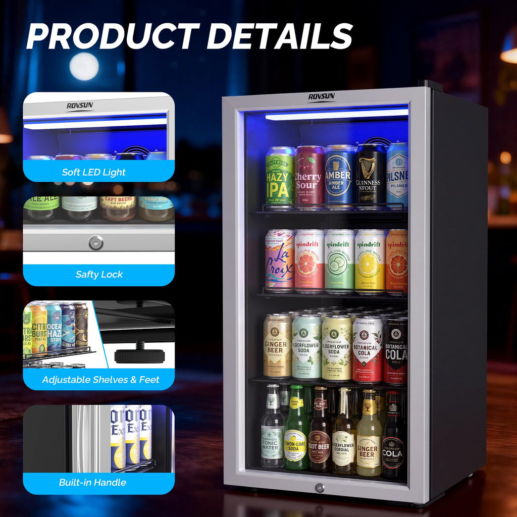 3.3 cu ft beverage refrigerator cooler double glass door adjustable shelf with lock 32 to 50 Fahrenheit black