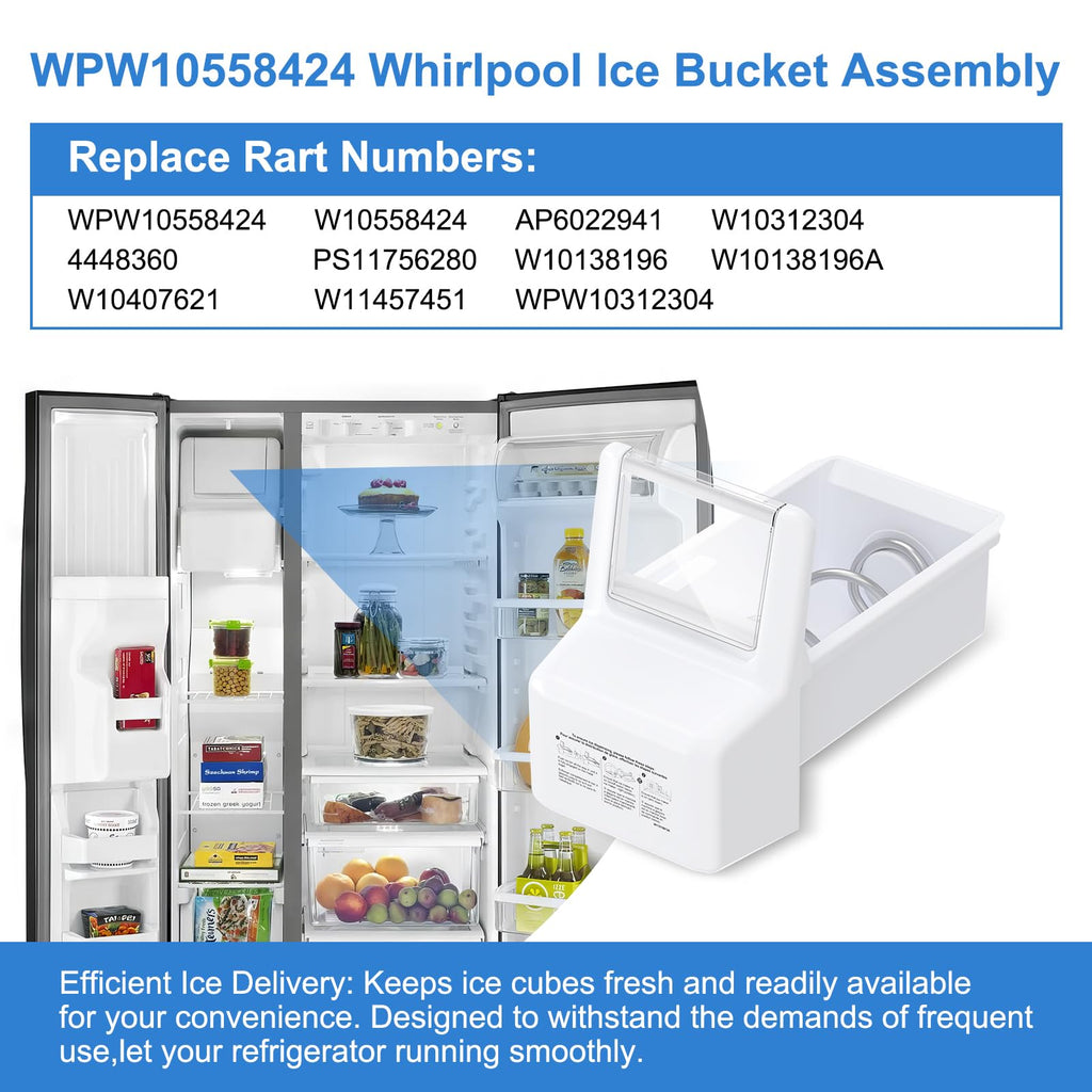 Upgraded WPW10558424 W10558424 WRS321SDHZ01 WRS321SDHZ05 WRS321SDHZ08 fridge ice bucket ice bin replacement