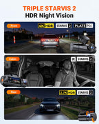 N4 Pro S 4K 3 Channel Dash Cam Triple STARVIS 2 HDR Car Camera with GPS WiFi Night Vision for Cars Trucks