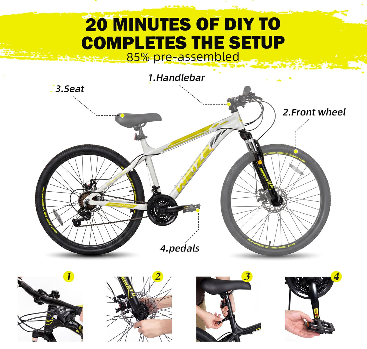 26 27.5 Inch Mountain Bike Trail MTB Bicycle for Men Women Adult All Terrain Outdoor Cycling