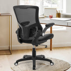 Ergonomic Office Chair PU Leather Mesh Back Lumbar Support Flip Up Arms Swivel Executive Desk Chair