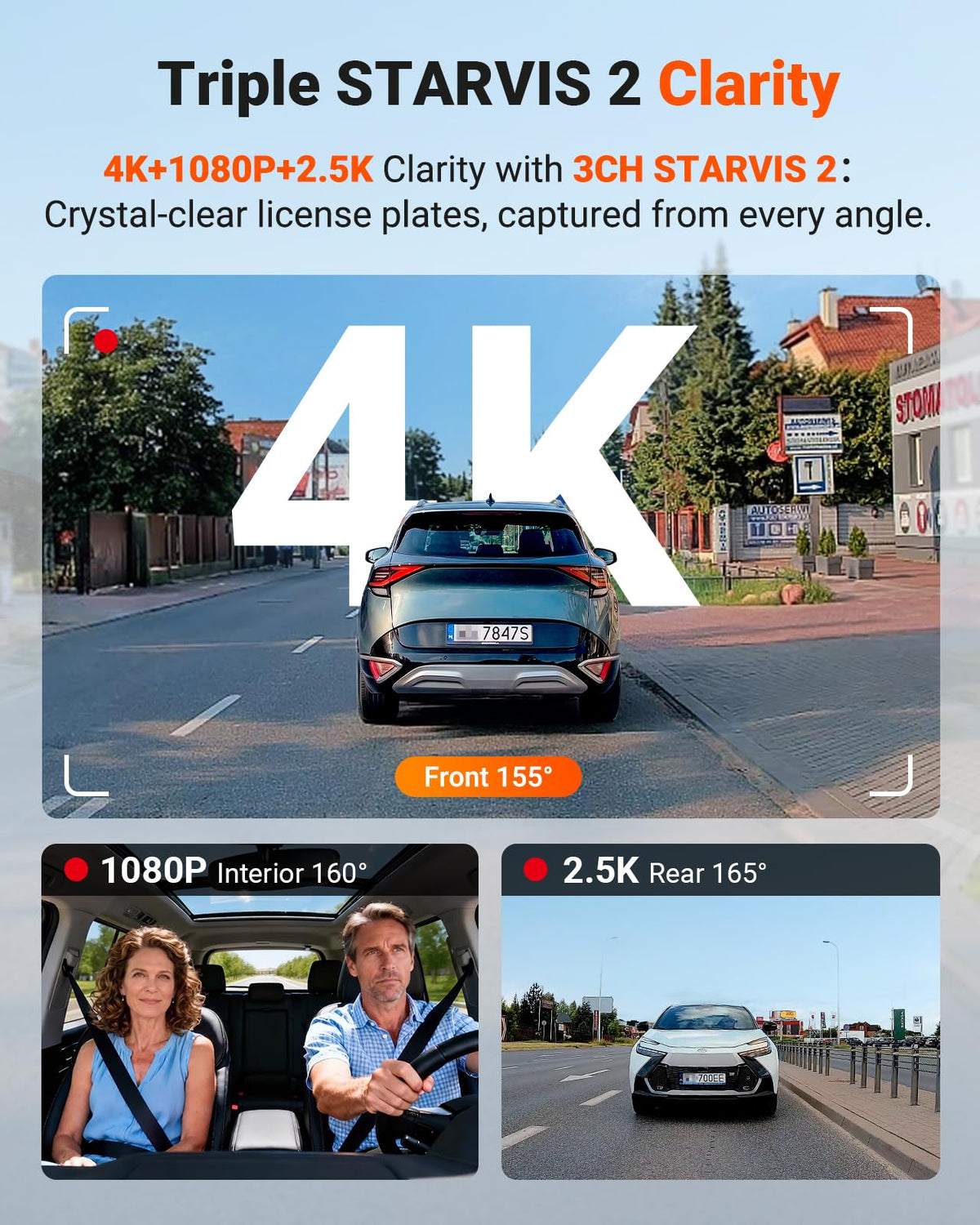 N4 Pro S 4K 3 Channel Dash Cam Triple STARVIS 2 HDR Car Camera with GPS WiFi Night Vision for Cars Trucks