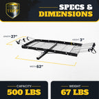 Cargo Carrier with Bike Rack 500 lb Capacity Black Heavy Duty Steel Fits 2 Inch Tow Receiver