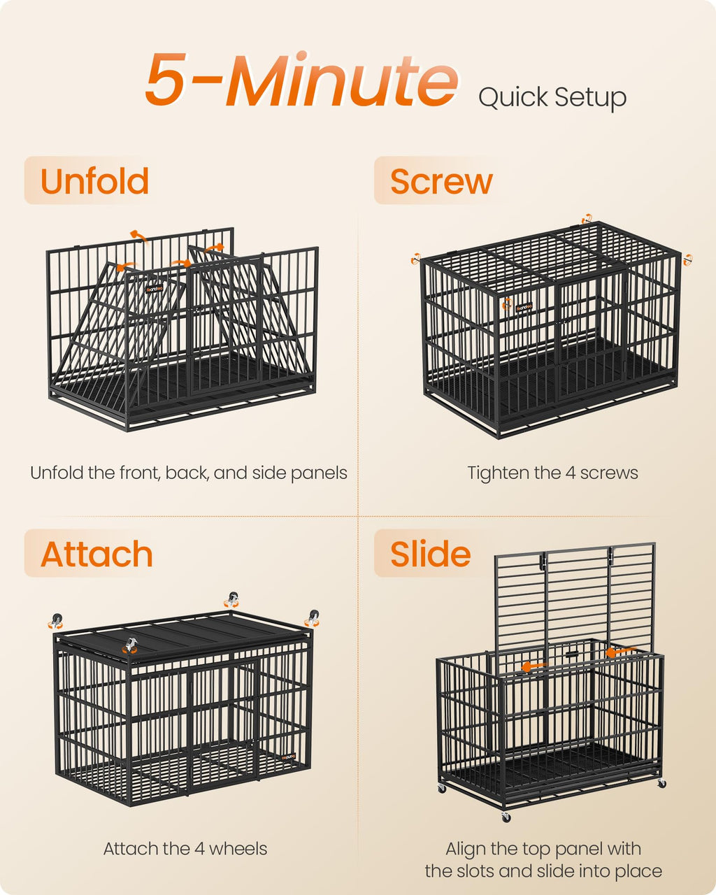 Heavy duty foldable dog crate with 5 minute quick setup double doors portable travel home indoor