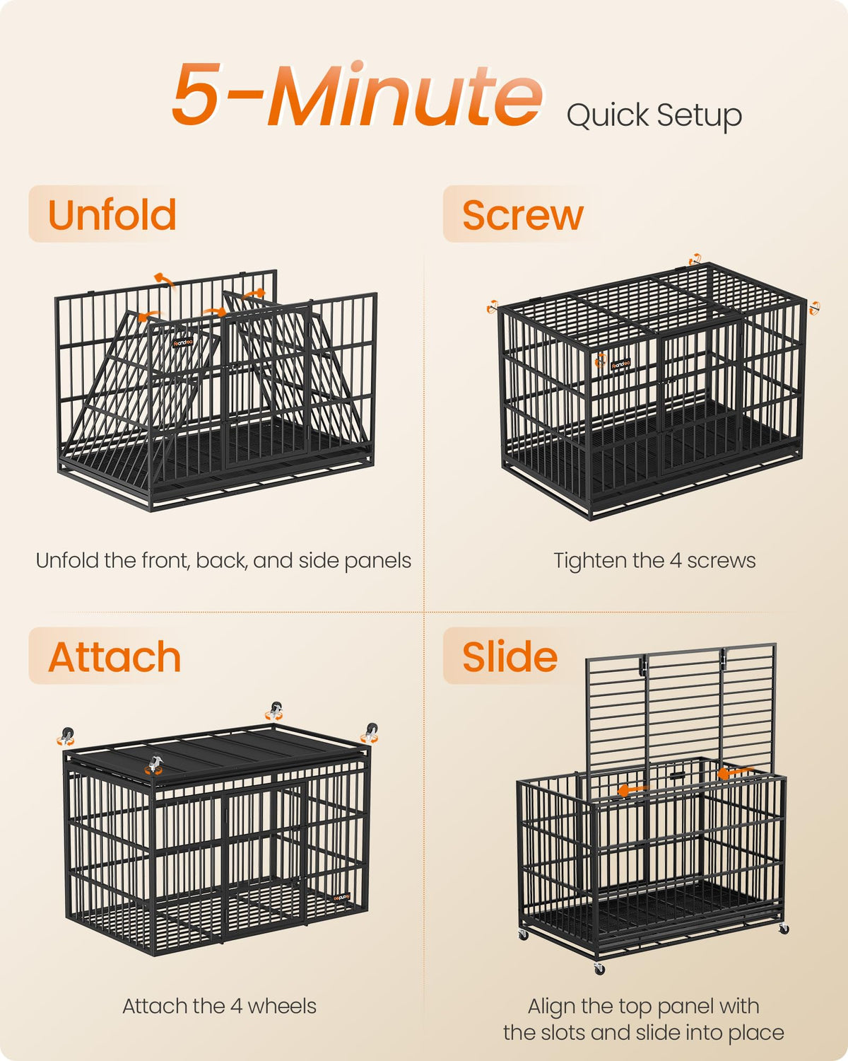 Heavy duty foldable dog crate with 5 minute quick setup double doors portable travel home indoor