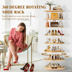 7 tier rotating shoe rack 360 degree spinning lazy susan tower acrylic wood shelf closet entryway bedroom