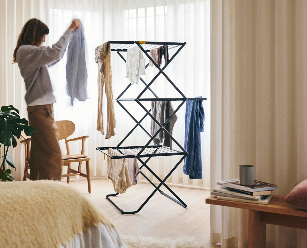 AirFrame 3 tier folding clothes drying rack space saving design for indoor outdoor laundry