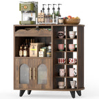 Coffee bar cabinet with 24 cup display large drawer storage modern wooden buffet sideboard kitchen walnut