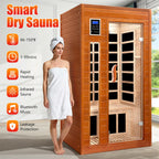 1 to 2 Person Infrared Dry Heat Sauna with Red Light Therapy Bluetooth 7 Color Light 40 x 36 x 73 in Brown