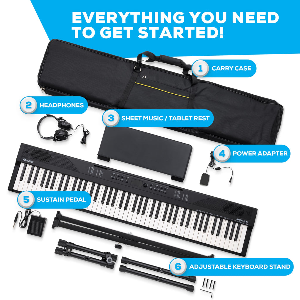 88 Key Digital Piano Keyboard with Built-In Speakers, Beginner Bundle