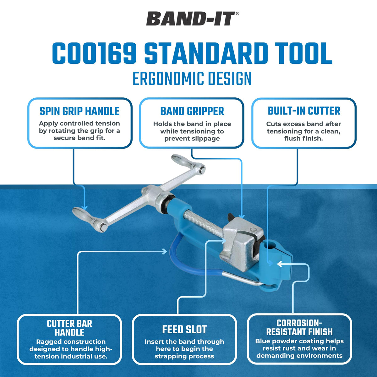 C00169 Standard Banding Tool 1/4 to 3/4 Inch Wide with Built In Cutter for Banding and Strapping