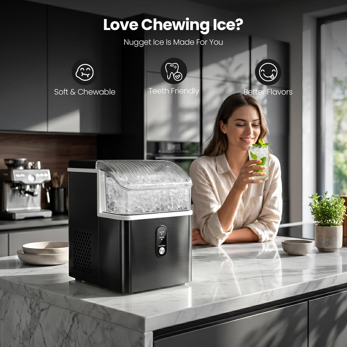 Nugget Ice Maker Countertop 35lbs per Day Portable Pebble Ice Machine for Home Kitchen Office Bar
