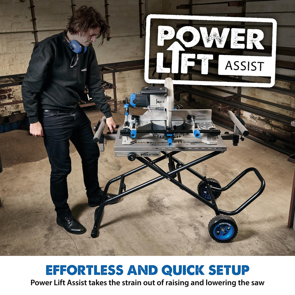 MCSSTAND Mitering Chop Saw Stand Power Lift Heavy Duty Steel Frame All Terrain Wheels Gas Strut for S14MCS