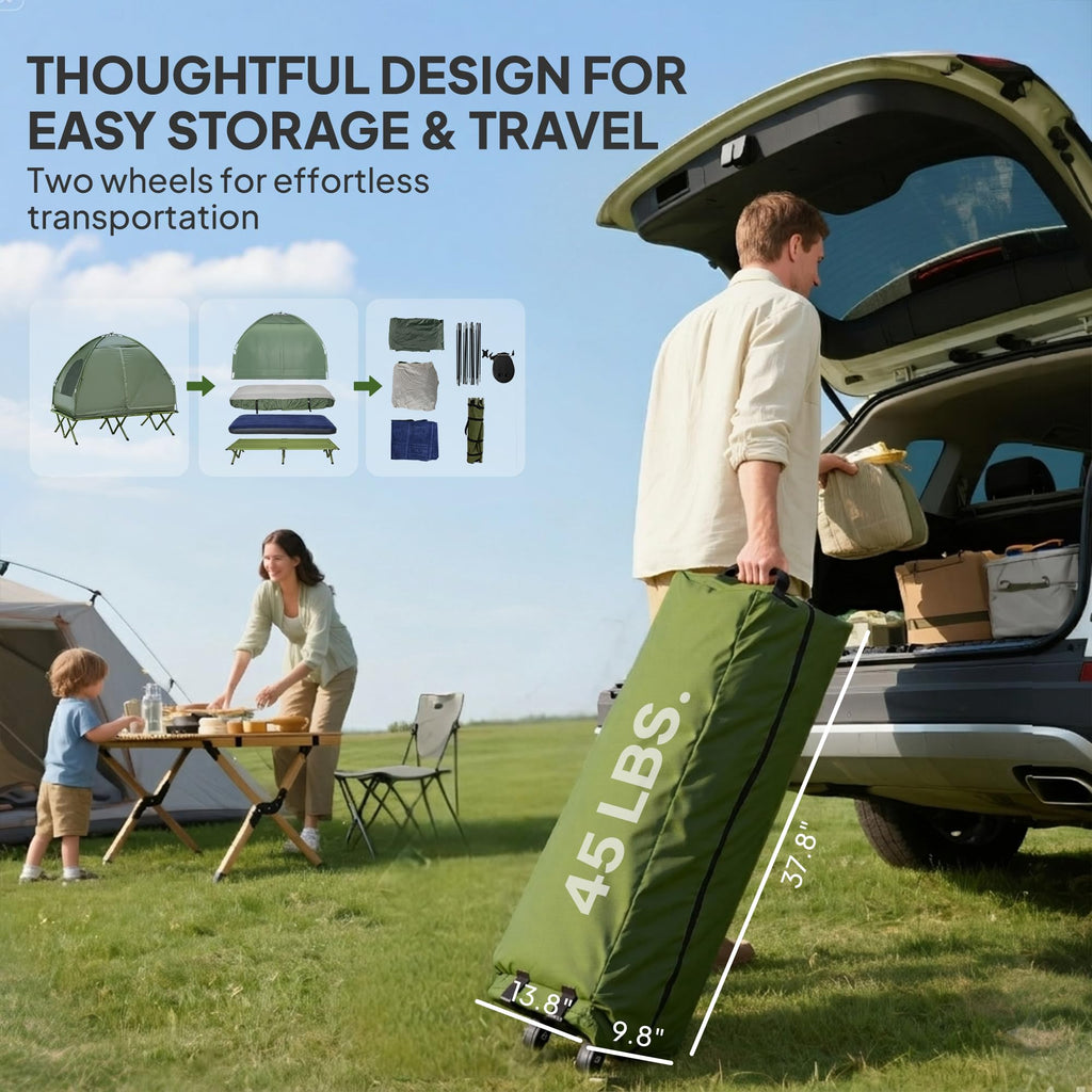 2 Person Cot Tent 4 in 1 Elevated Bed Combo with Air Mattress Portable Camping Outdoor Sleeping Solution