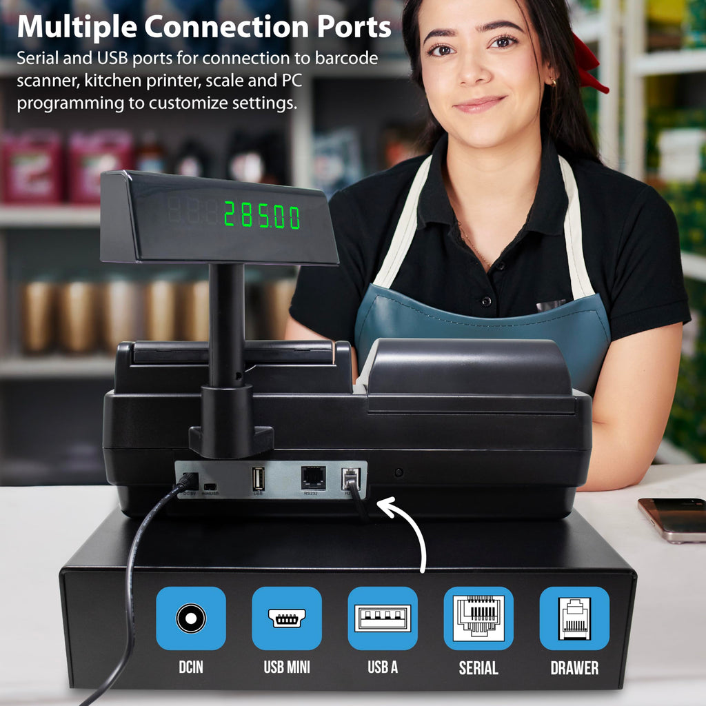 CR260 Cash Register with Steel Drawer Fast Printing User Friendly Interface Compact Black Design