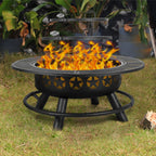 35 inch wood burning BBQ fire pit with 2 cooking grates charcoal pan cover lid round table for patio bonfire